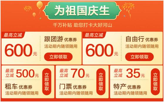 各大旅游平台推出补贴。图为携程“十一遇见祖国”大促页面。 点击进入下一页
